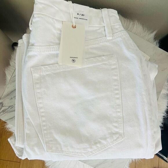 Good American Good 90s Ripped High Waist Straight Leg Jeans, White, Size 4‎ NWT - Picture 5 of 11